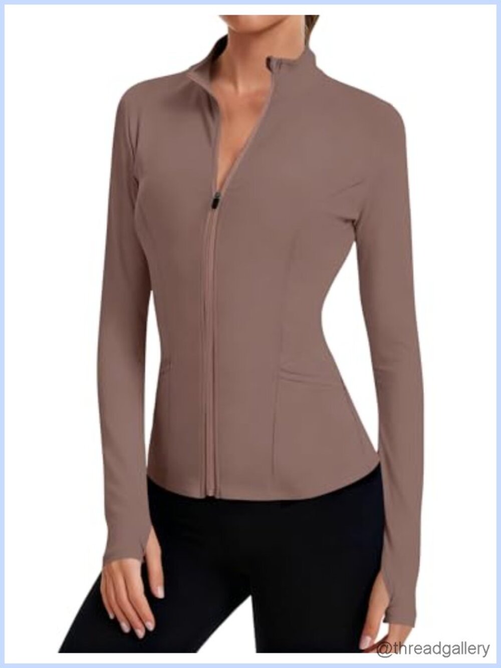 Women's Athletic Cropped Zip-Up Jacket Long Sleeve Workout Yoga Gym Thumbholes